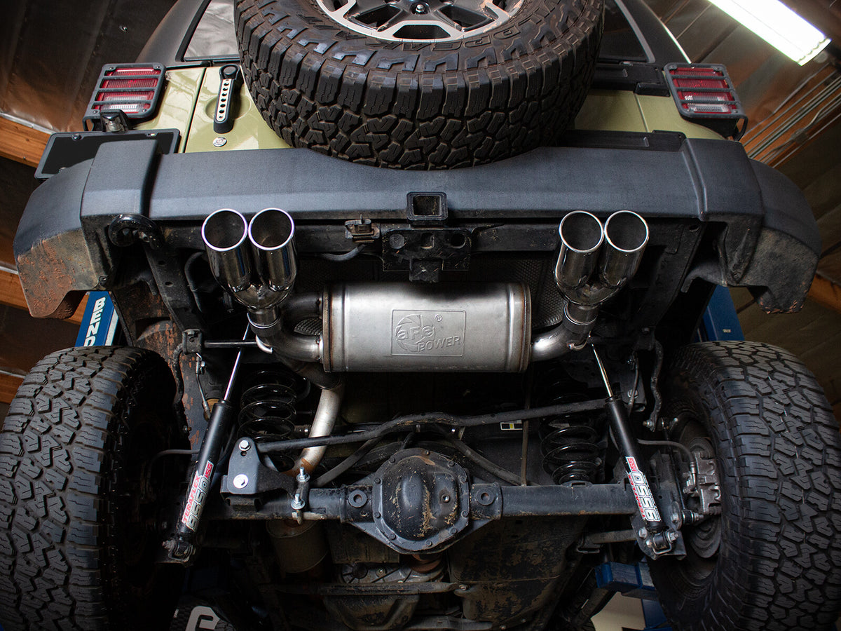 Rebel Series 2-1/2 Inch 409 Stainless Steel Axle-Back Exhaust System Polished Jeep Wrangler (JK) 07-18 V6-3.6/3.8L aFe Power-7