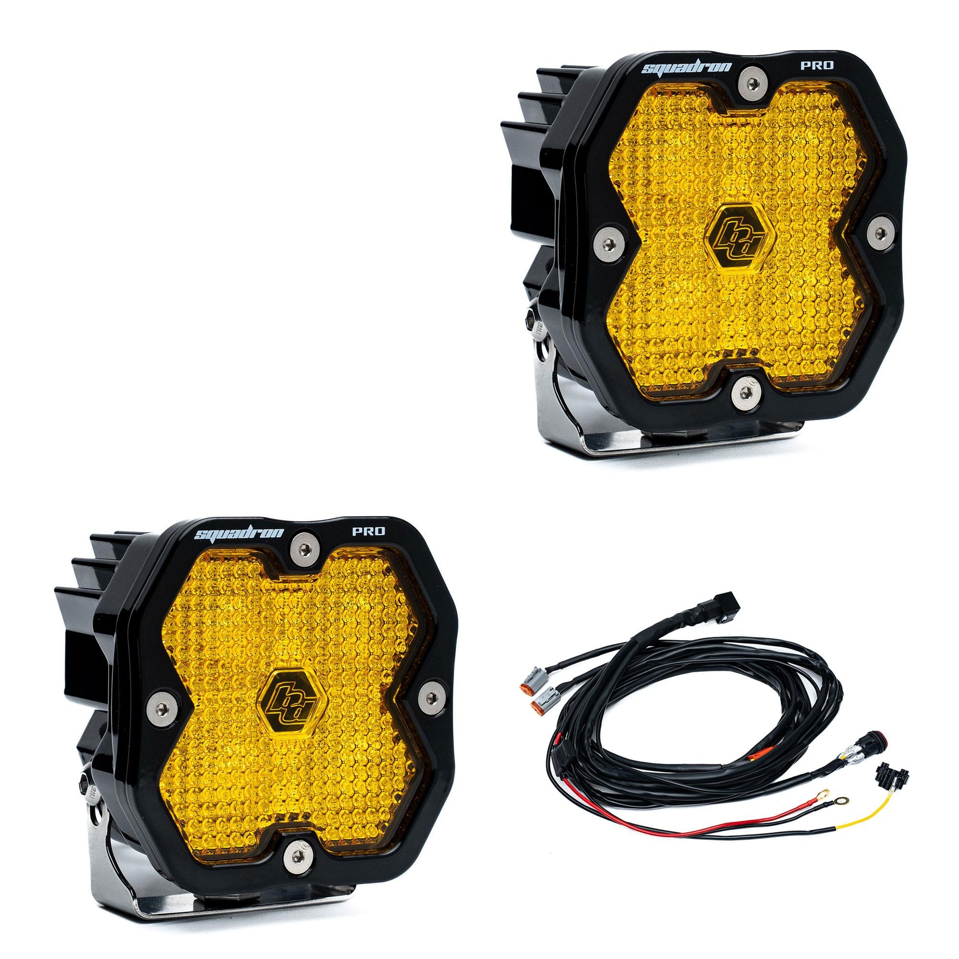 Squadron 2.0 Pro Black LED Auxiliary Light Pod Pair Universal Amber Baja Designs