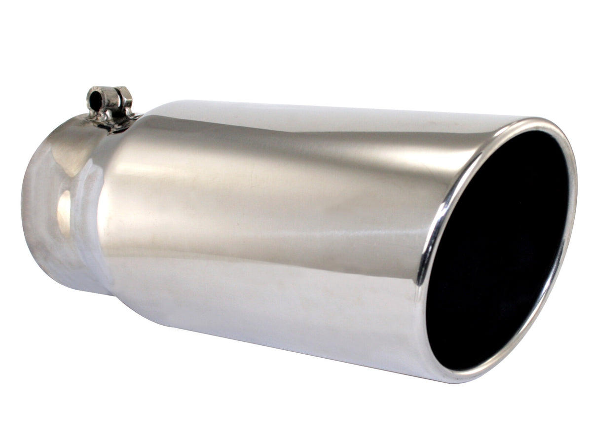 Mach Force-Xp 304 Stainless Steel Clamp-on Exhaust Tip Polished 4 Inch Inlet x 5 Inch Outlet x 12 Inch L Round aFe Power