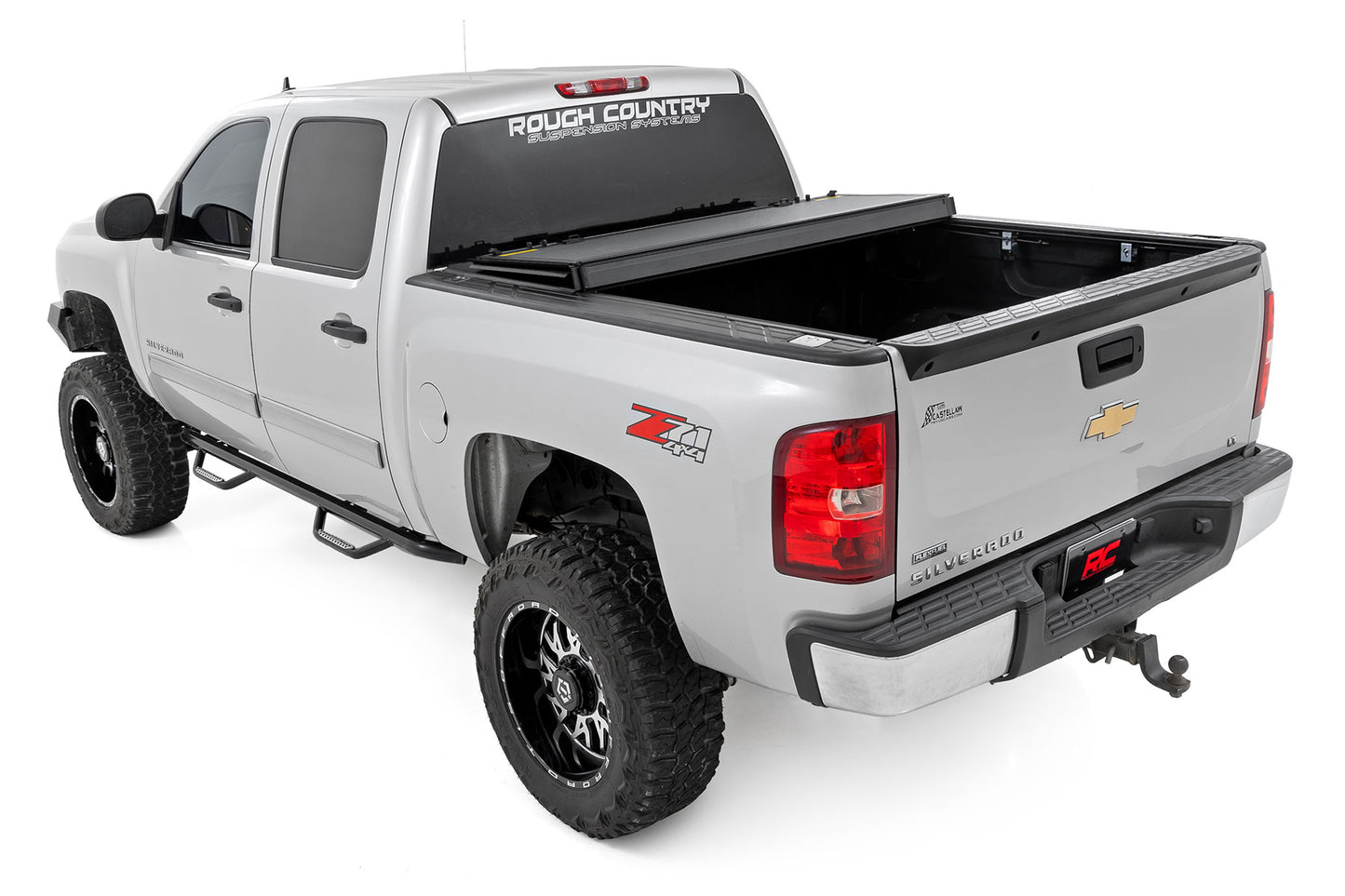 Hard Tri-Fold Flip Up Bed Cover 5 Foot 9 Inch Bed Silverado/Sierra 1500 (07-13) Rough Country-2