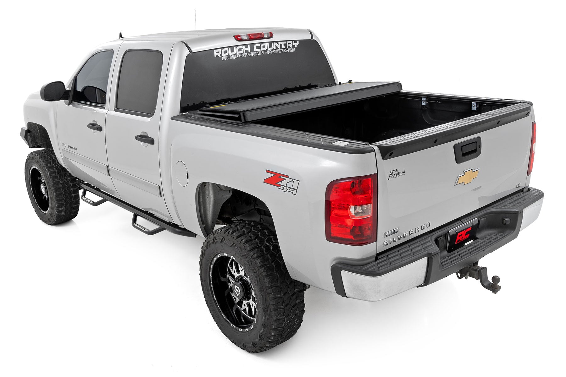 Hard Tri-Fold Flip Up Bed Cover 5 Foot 9 Inch Bed Silverado/Sierra 1500 (07-13) Rough Country-2