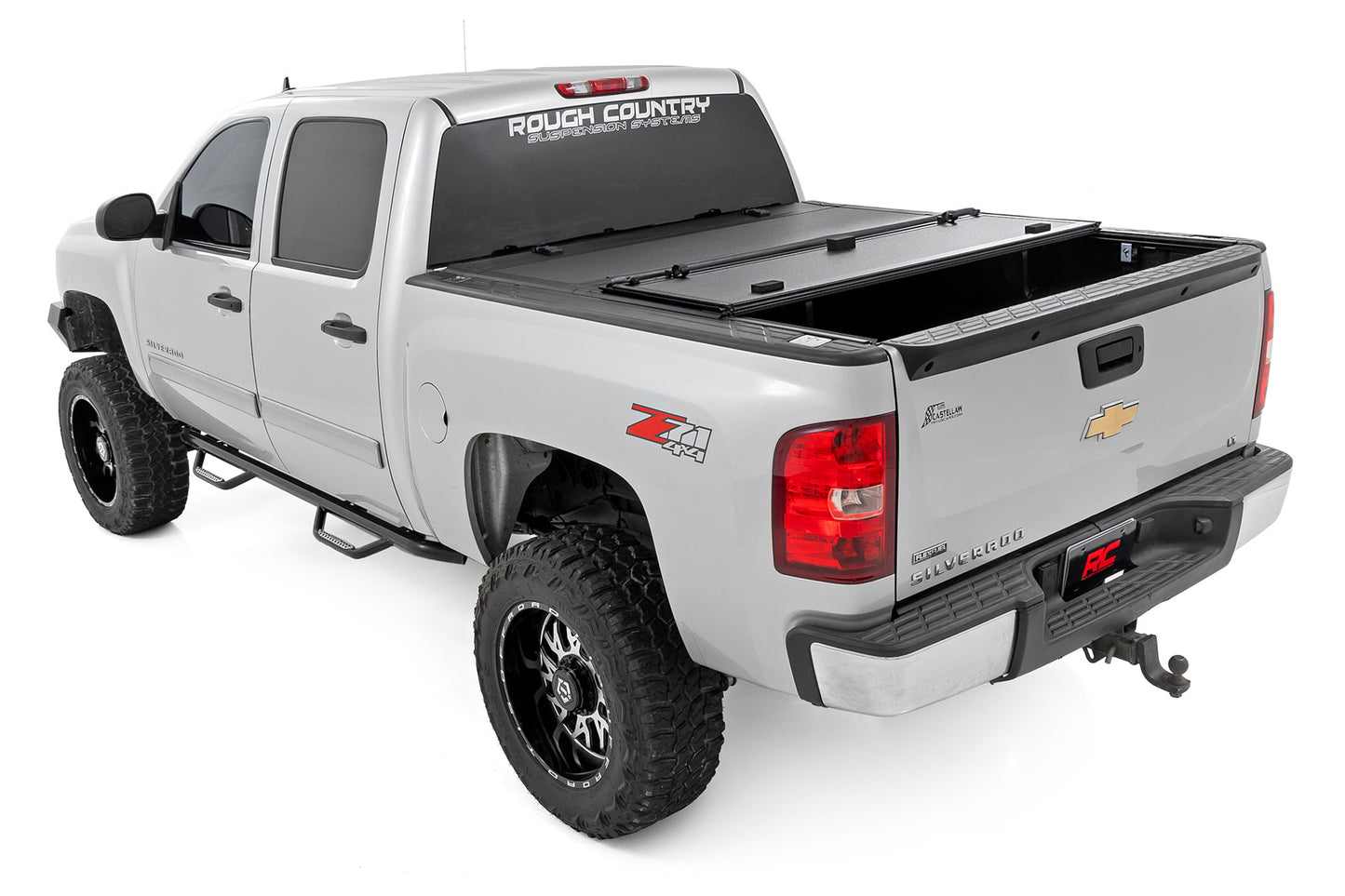 Hard Tri-Fold Flip Up Bed Cover 5 Foot 9 Inch Bed Silverado/Sierra 1500 (07-13) Rough Country-3