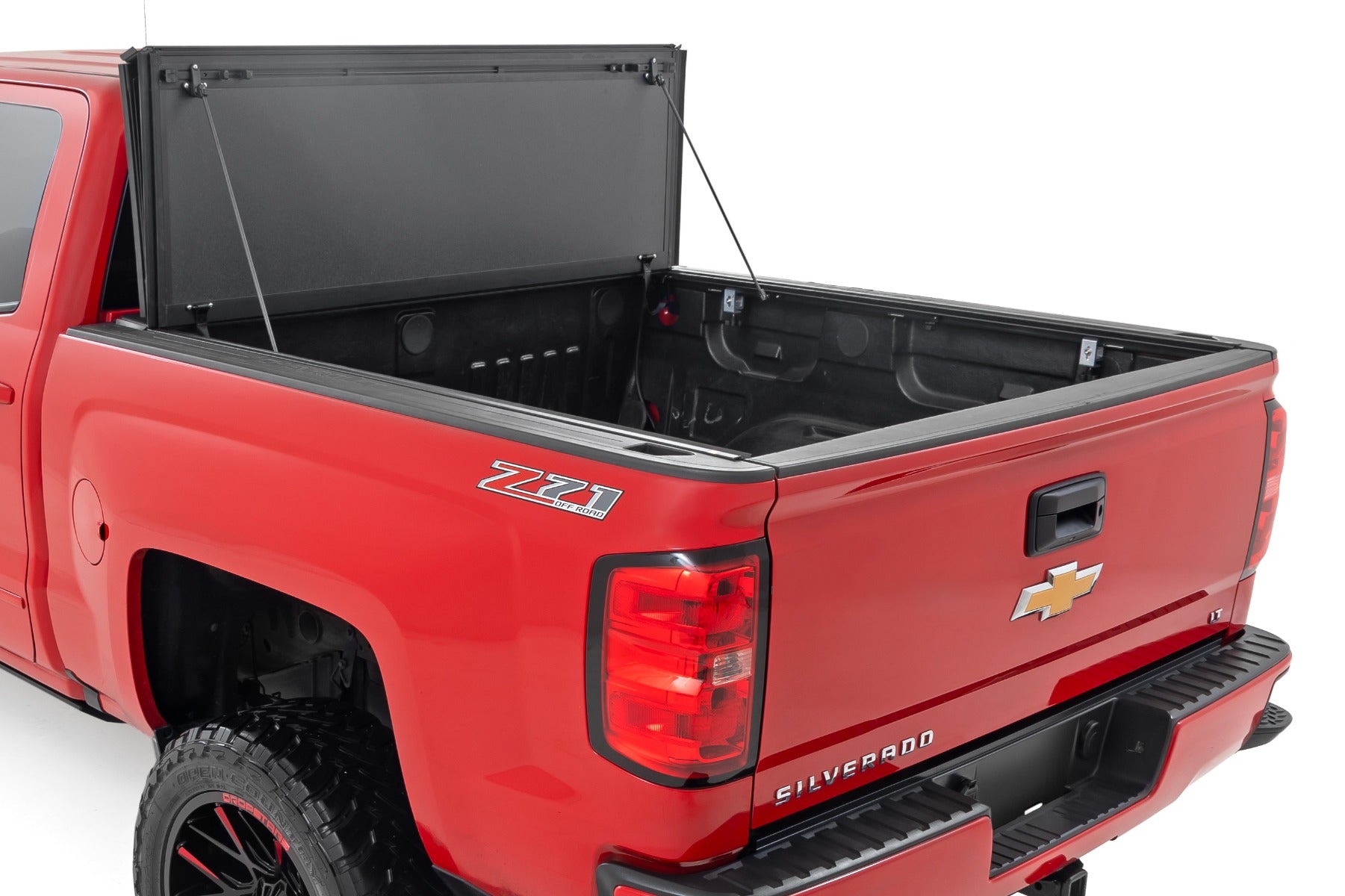 Hard Tri-Fold Flip Up Bed Cover 6 Foot 7 Inch Bed Rail Cap Silverado/Sierra 1500/2500HD/3500HD (14-19) Rough Country-1
