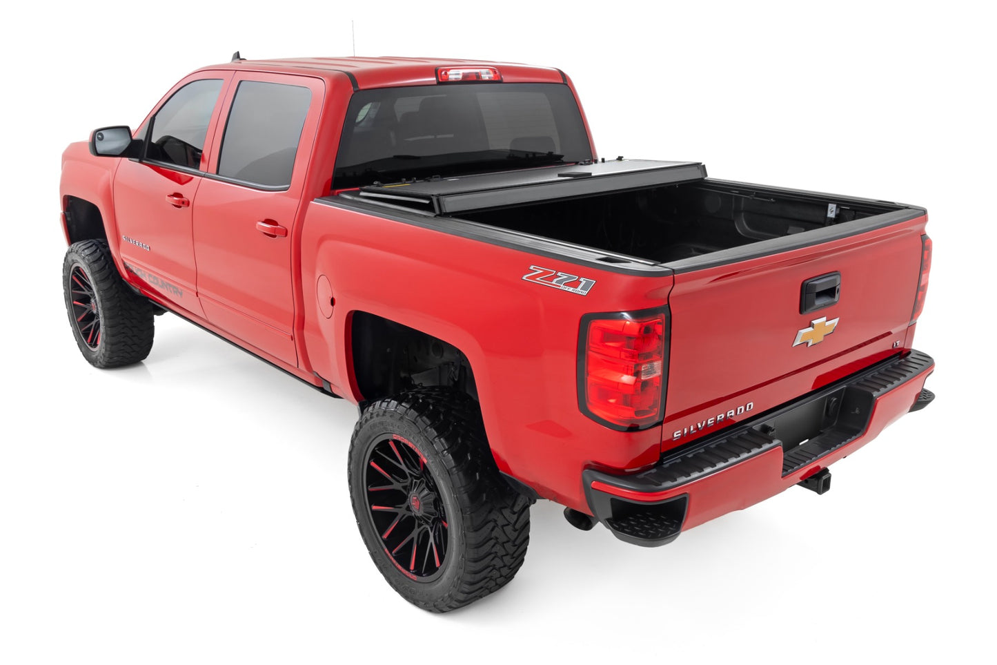 Hard Tri-Fold Flip Up Bed Cover 6 Foot 7 Inch Bed Rail Cap Silverado/Sierra 1500/2500HD/3500HD (14-19) Rough Country-3
