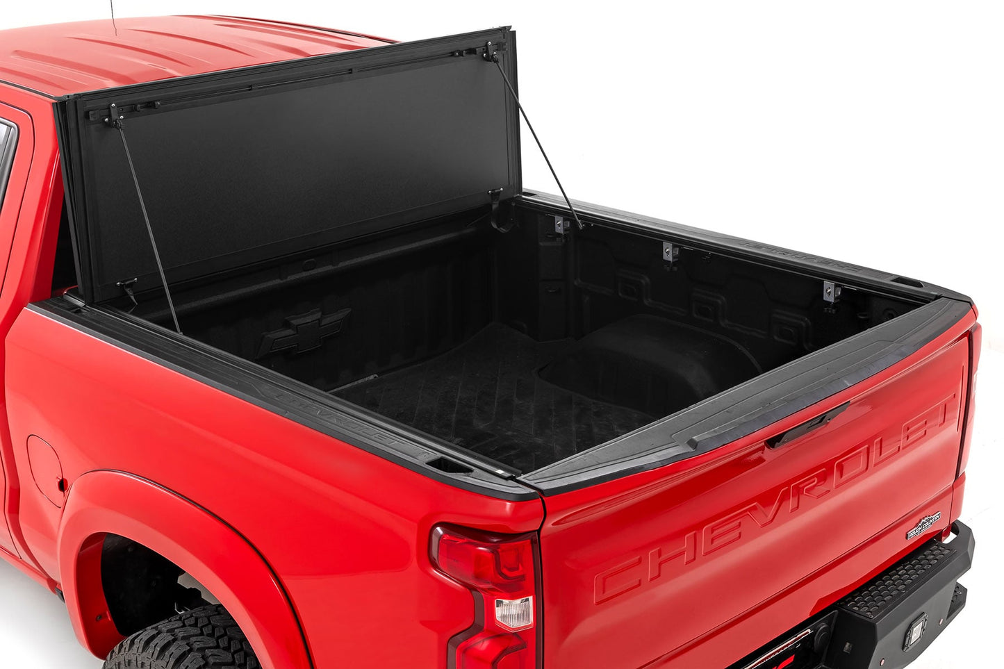 Hard Tri-Fold Flip Up Bed Cover 5 Foot 10 Inch Bed Chevy/GMC Sierra 1500 (19-26)/Silverado 1500 (19-26) Rough Country-1