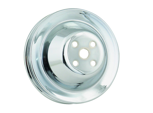 Water Pump Pulley Chrome Double Groove Fits 1955-1968 Chevrolet 265-350 Small Block with Short Water Pump Mr Gasket