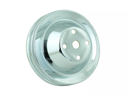 Water Pump Pulley Chrome Double Groove Fits 1969-1985 Small Block Chevrolet with Long Water Pump Mr Gasket