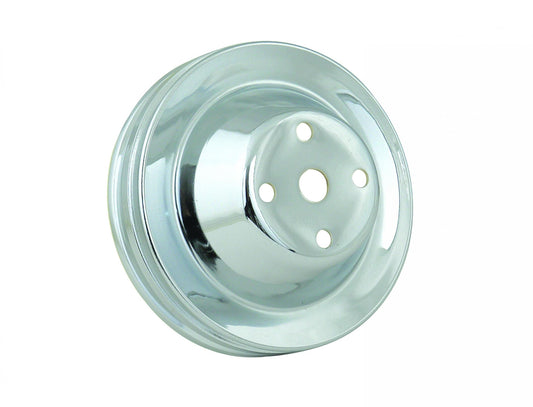 Water Pump Pulley Chrome Double Groove Fits 1969-1985 Small Block Chevrolet with Long Water Pump Mr Gasket