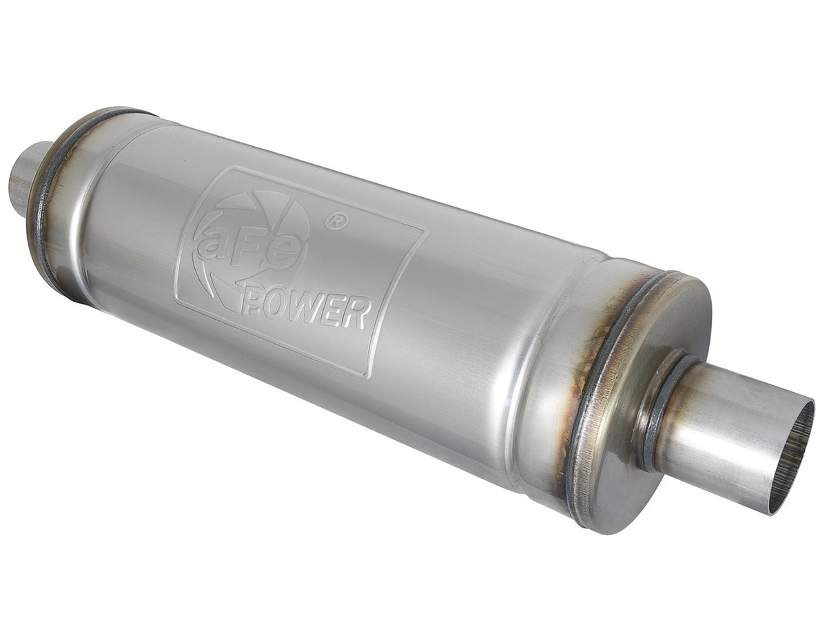Mach Force-Xp 409 Stainless Steel Muffler 2-1/2 Inch ID Center/Center 18 Inch L x 6 Inch Dia - Round Body aFe Power