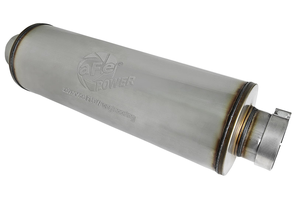 Saturn 4S 409 Stainless Steel Muffler 4 Inch ID Center/Center x 8 Inch Dia. x 30 Inch Oal - Round Body aFe Power