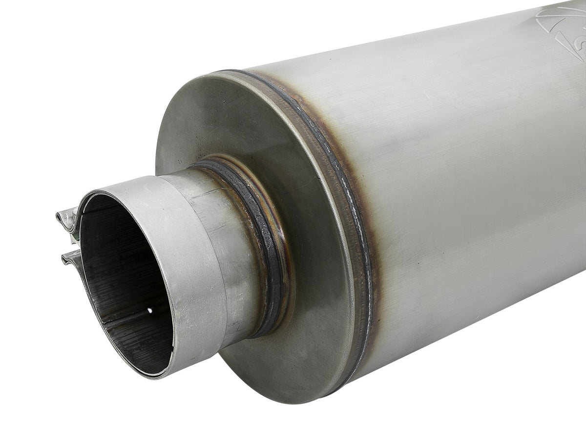 Saturn 4S 409 Stainless Steel Muffler 4 Inch ID Center/Center x 8 Inch Dia. x 30 Inch Oal - Round Body aFe Power-3