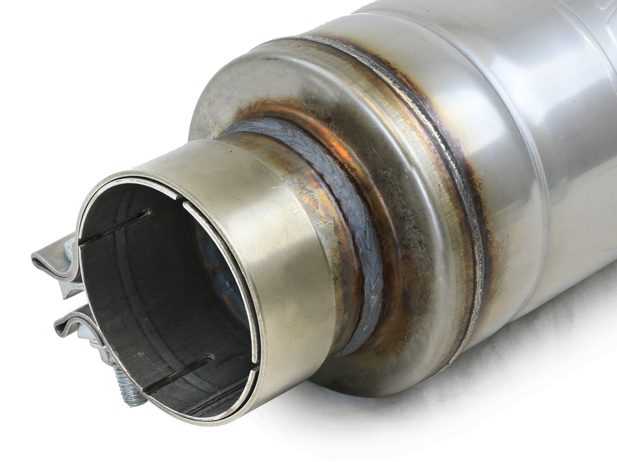 Mach Force-Xp 304 Stainless Steel Muffler 3 Inch ID Center/Center x 5 Inch Dia. x 19 Inch Overall Length - Round Body aFe Power-3
