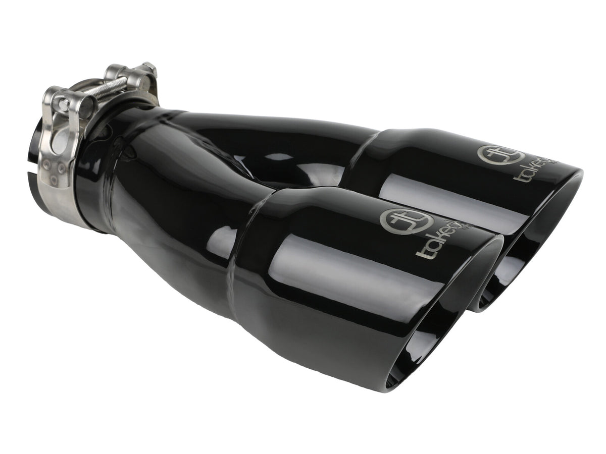 Takeda 304 Stainless Steel Clamp-on Exhaust Tip 2-1/2 Inch Inlet x 3 Inch Dual Outlet x 9-1/2 Inch L aFe Power-3