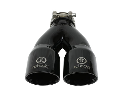 Takeda 304 Stainless Steel Clamp-on Exhaust Tip 2-1/2 Inch Inlet x 3 Inch Dual Outlet x 9-1/2 Inch L aFe Power-5