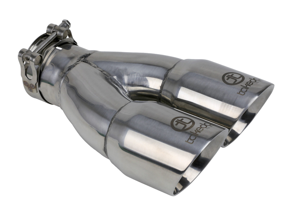 Takeda 304 Stainless Steel Clamp-on Exhaust Tip 2-1/2 Inch Inlet x 3 Inch Dual Outlet x 9-1/2 Inch L aFe Power