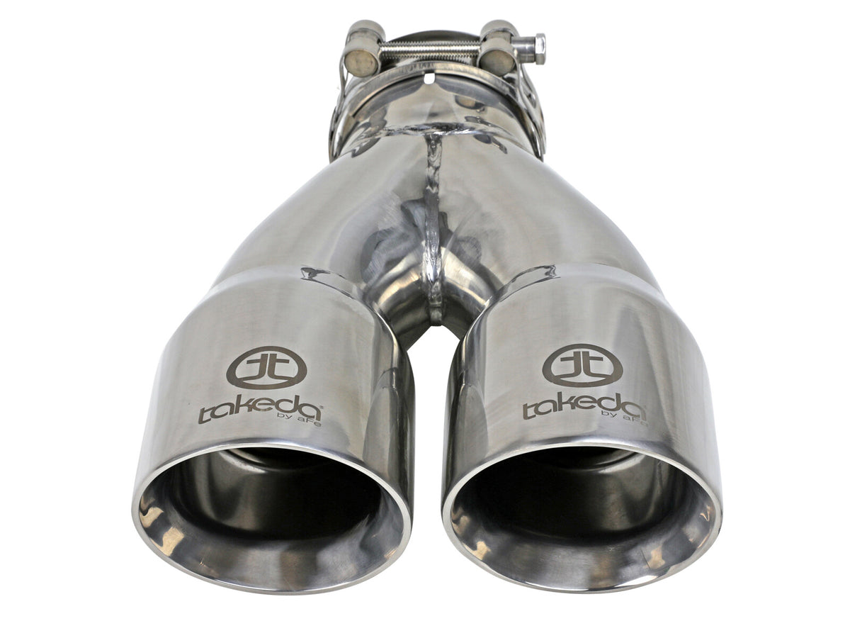 Takeda 304 Stainless Steel Clamp-on Exhaust Tip 2-1/2 Inch Inlet x 3 Inch Dual Outlet x 9-1/2 Inch L aFe Power-2