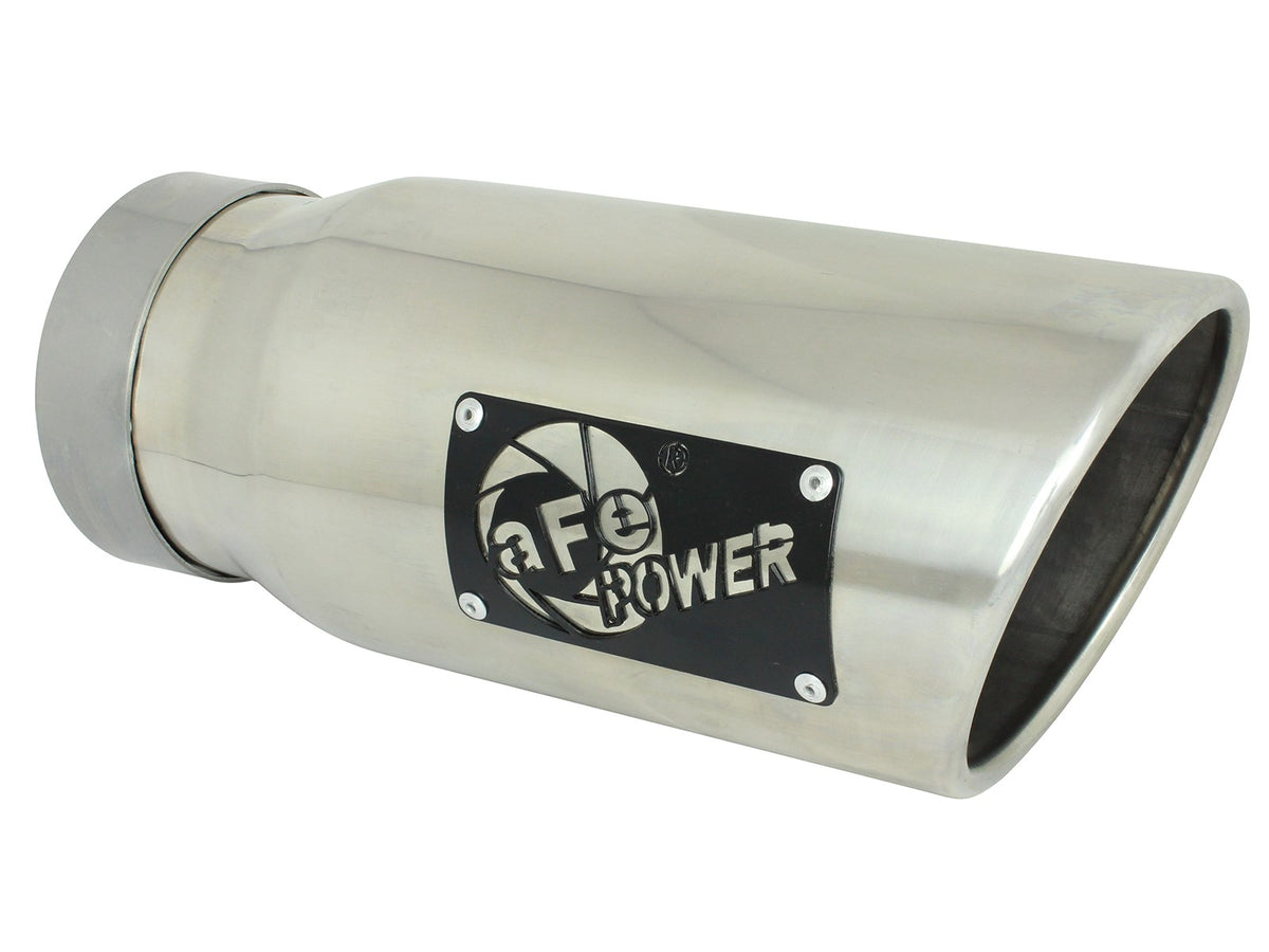 Mach Force-Xp 304 Stainless Steel Clamp-on Exhaust Tip Polished 4 Inch Inlet x 5 Inch Outlet x 12 Inch L Angle Cut aFe Power