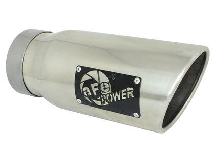 Mach Force-Xp 304 Stainless Steel Clamp-on Exhaust Tip Polished 4 Inch Inlet x 5 Inch Outlet x 12 Inch L Angle Cut aFe Power