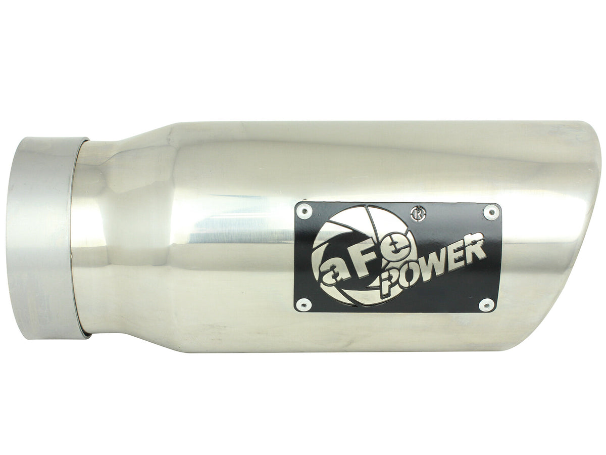 Mach Force-Xp 304 Stainless Steel Clamp-on Exhaust Tip Polished 4 Inch Inlet x 5 Inch Outlet x 12 Inch L Angle Cut aFe Power-1