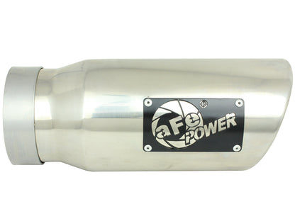 Mach Force-Xp 304 Stainless Steel Clamp-on Exhaust Tip Polished 4 Inch Inlet x 5 Inch Outlet x 12 Inch L Angle Cut aFe Power-1