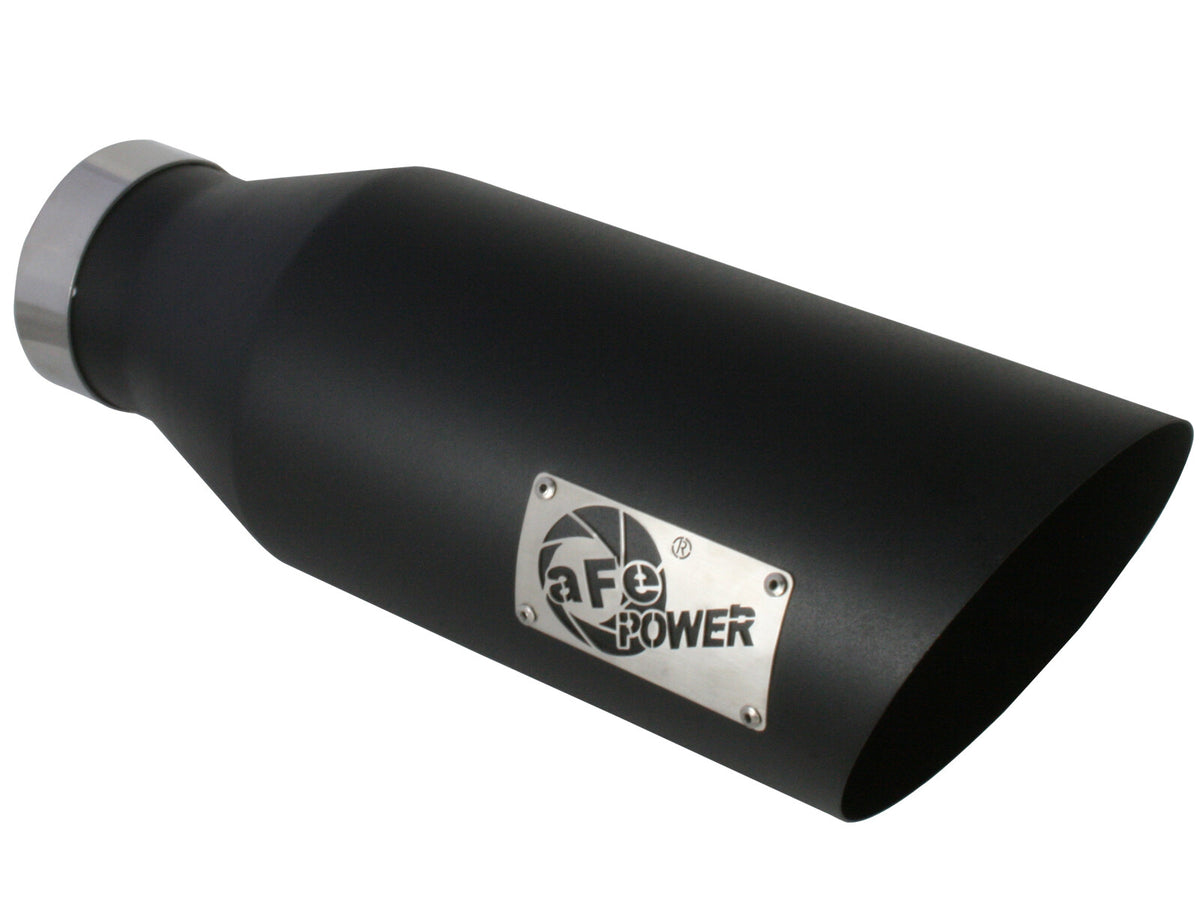 Mach Force-Xp 409 Stainless Steel Clamp-on Exhaust Tip Black 4 Inch Inlet x 7 Inch Outlet x 18 Inch L Bolt-On Right aFe Power