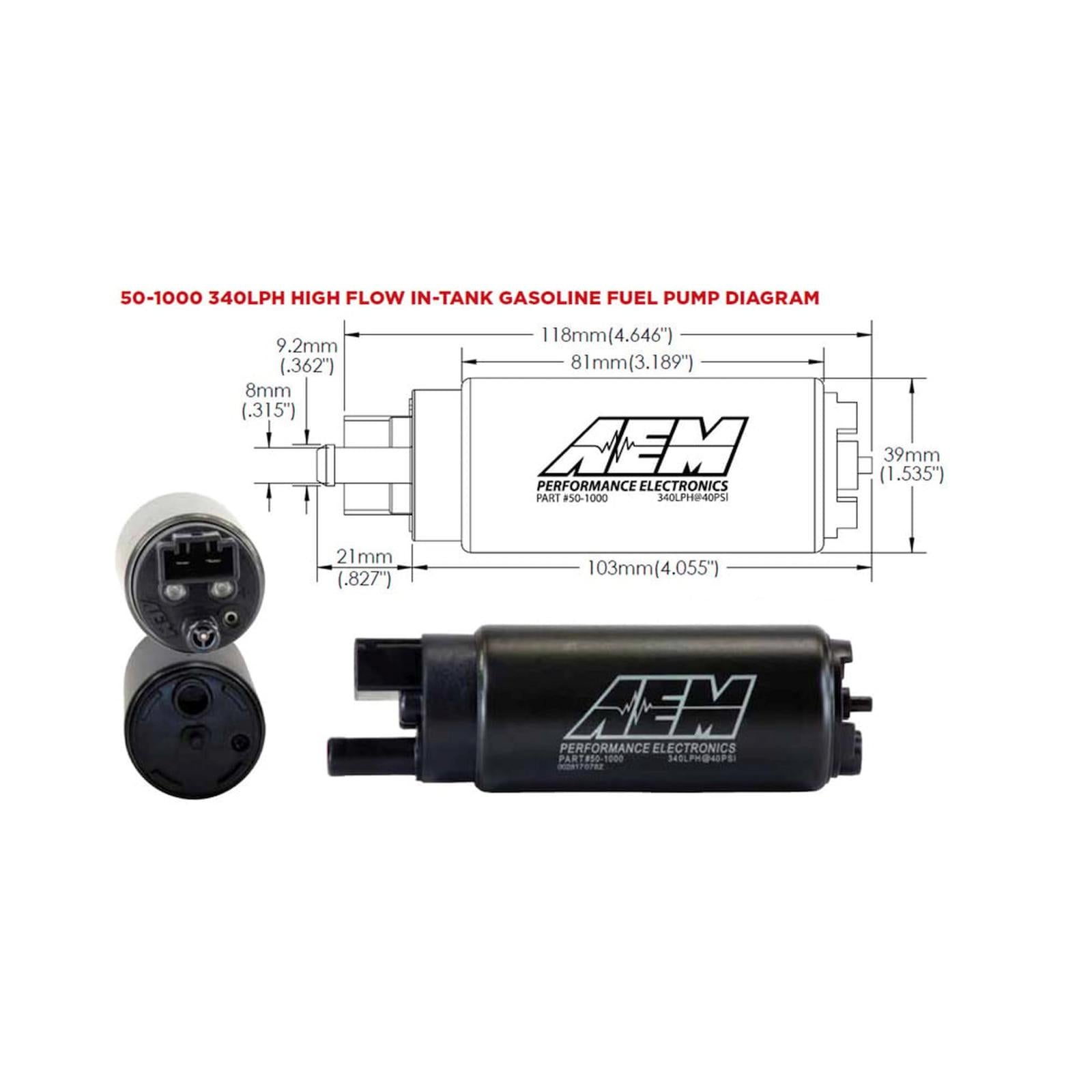 340 LPH High Flow In-Tank Fuel Pump Offset Inlet/340lph at40psi/Not application specific AEM Electronics-2