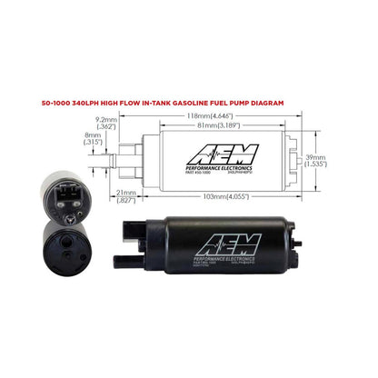 340 LPH High Flow In-Tank Fuel Pump Offset Inlet/340lph at40psi/Not application specific AEM Electronics-2