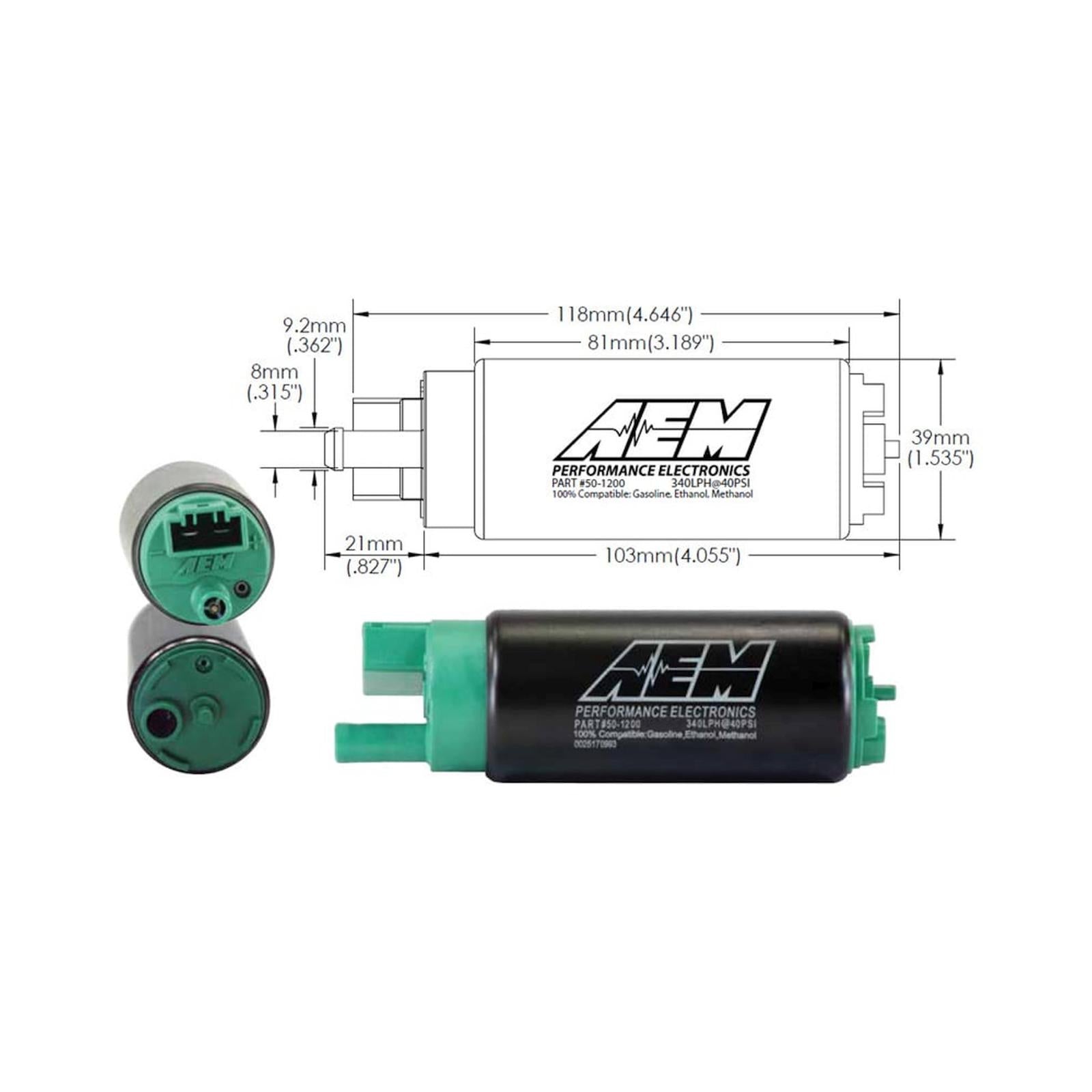 340LPH E85-Compatible High Flow In-Tank Fuel Pump Offset Inlet/340LPH at40psi/Not application specific AEM Electronics-1