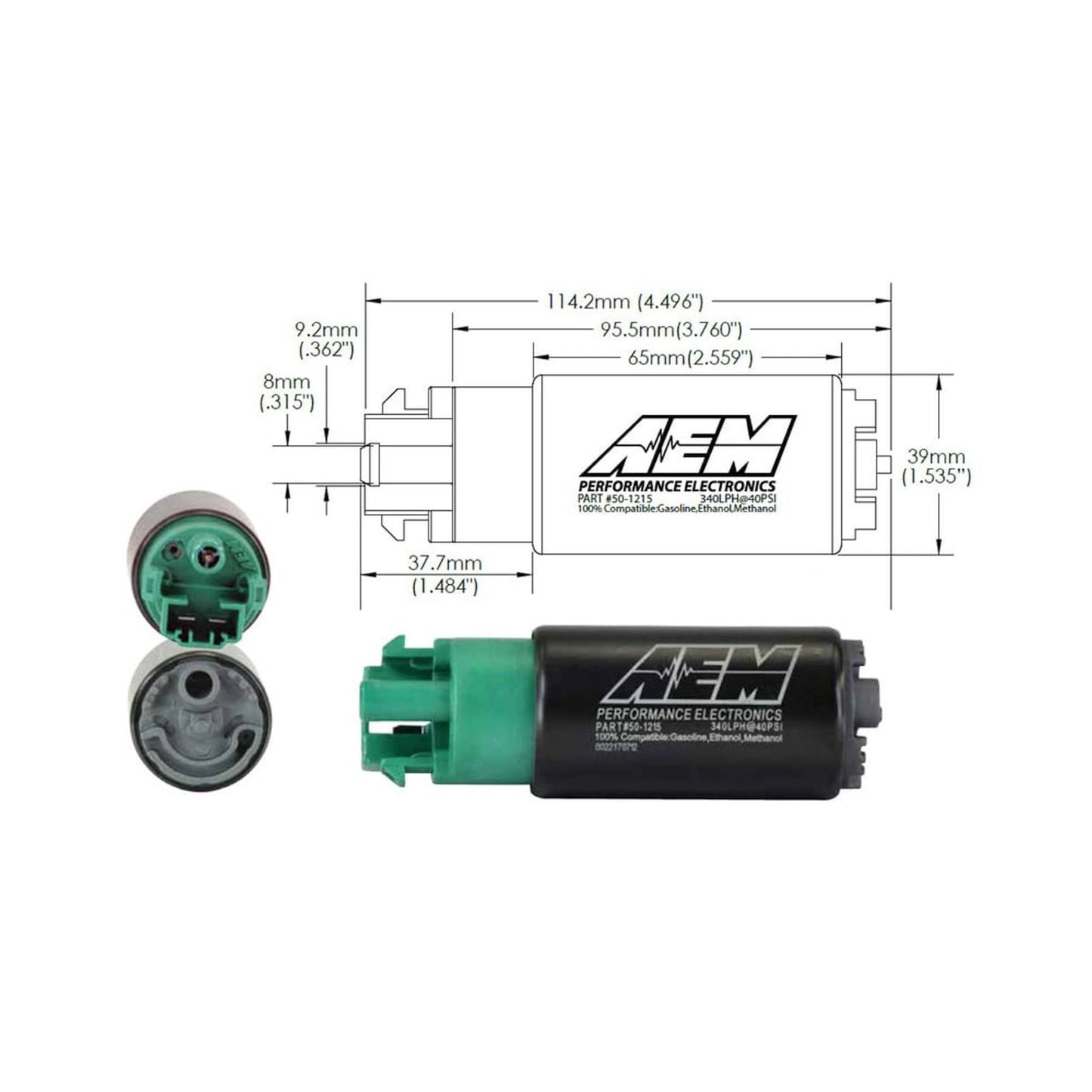 340LPH E85-Compatible High Flow In-Tank Fuel Pump 65mm Body w/Hooks Offset Inlet/340LPH at40psi/Not application specific AEM Electronics-1