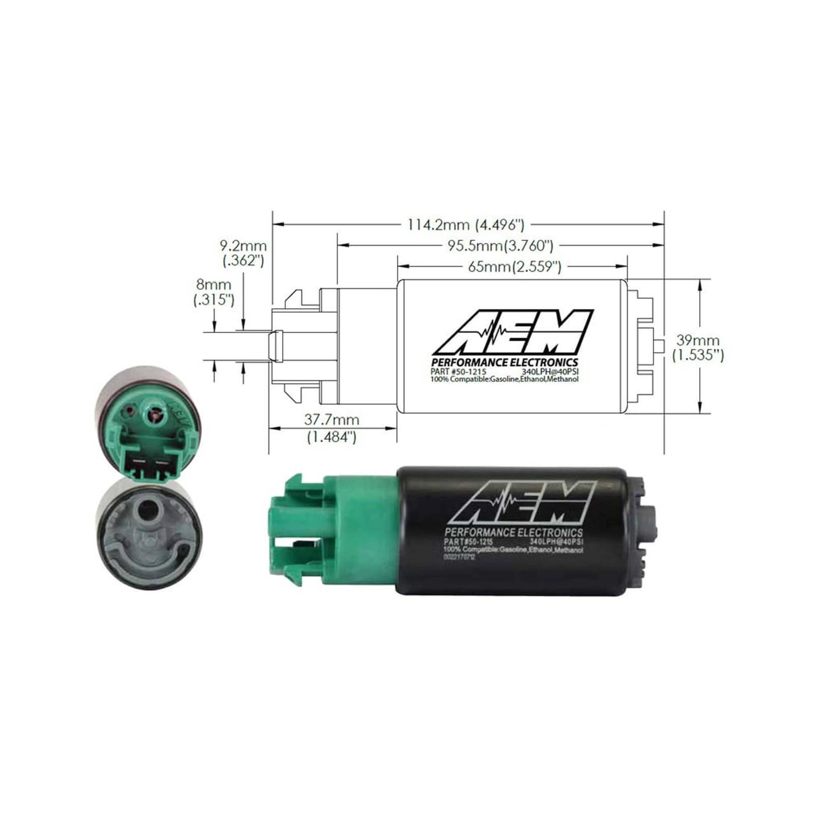 340LPH E85-Compatible High Flow In-Tank Fuel Pump 65mm Body w/Hooks Offset Inlet/340LPH at40psi/Not application specific AEM Electronics-1