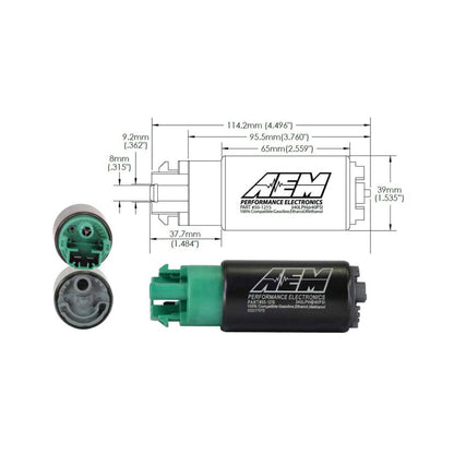 340LPH E85-Compatible High Flow In-Tank Fuel Pump 65mm Body w/Hooks Offset Inlet/340LPH at40psi/Not application specific AEM Electronics-1