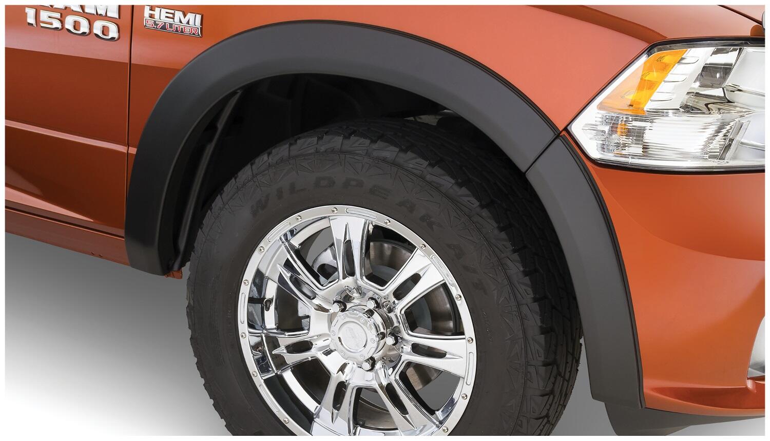 Black OE Style Smooth Finish Front Fender Flares For 2009-2018 Dodge Ram 1500 (Excludes R/T/Rebel) 2019-2022 Ram 1500 Classic (Excludes Rebel Models) Bushwacker
