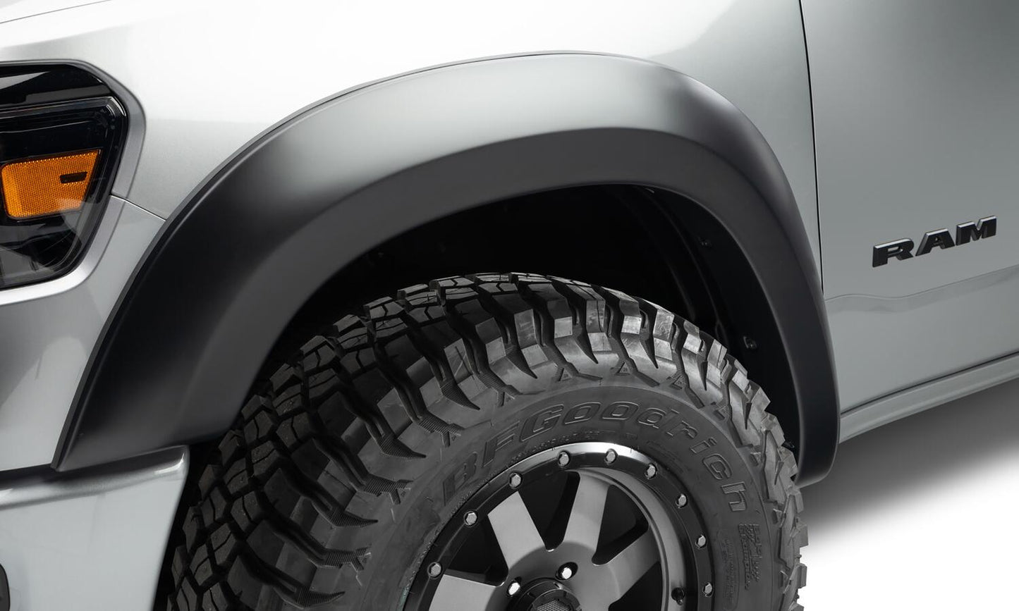 Black Extendafender Style Smooth Finish Front Fender Flares For 2019-2022 Ram 1500 Will Not Fit Rebel And Trx Models Bushwacker