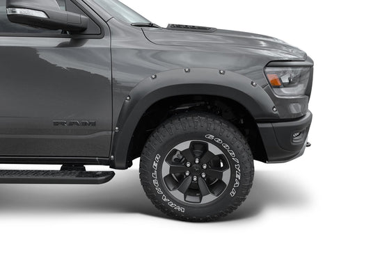 Black Pocket/Rivet Style Smooth Finish Front Fender Flares For 2019-2022 Ram 1500 Rebel Bushwacker