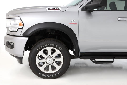 Black Extendafender Style Smooth Finish Front Fender Flares For 2019-2026 Ram 2500/3500, Includes Dually Bushwacker