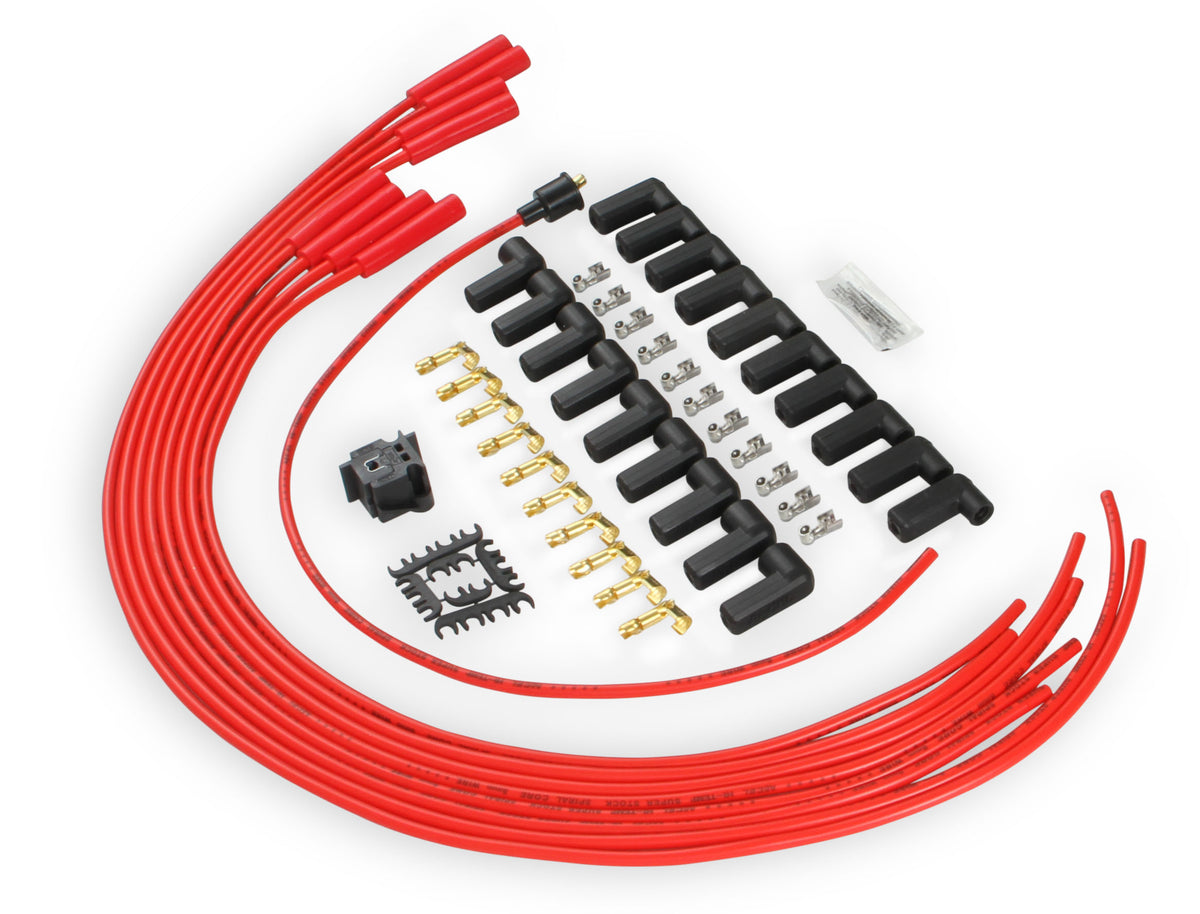 Spark Plug Wire Set 8MM Universal Red Wire With Red Straight Boots 5040R 8MM Super Stock Universal Fit Spark Plug Wires Feature A Spiral Core And Red Silicone Jacket ACCEL-3