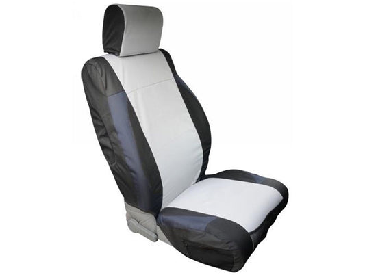 Polycanvas Front Seat Covers, Belt Pads and Steering Wheel Cover for 1987-1995 Jeep Wrangler YJ, 1997-2002 Jeep Wrangler TJ, Black/Grey Rampage