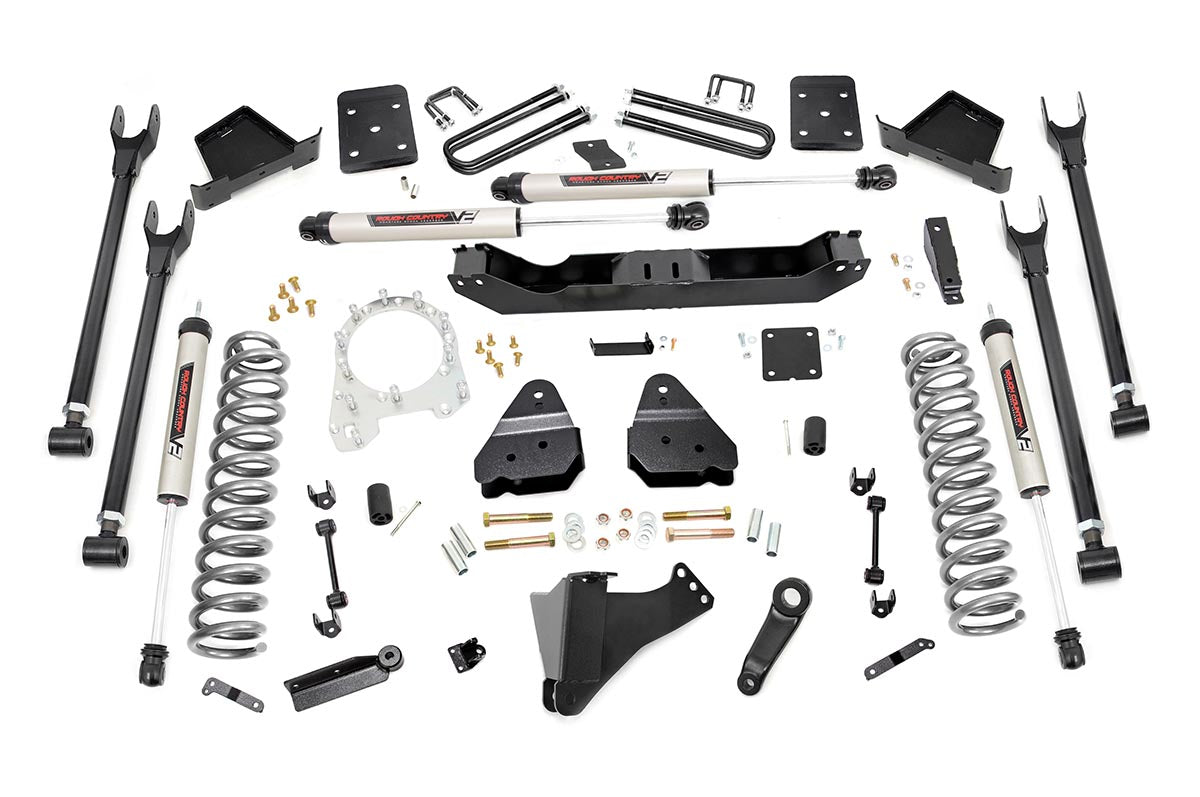6 Inch Ford 4-Link Suspension Lift Kit 4 Inch Axle Diam w/V2 Shocks 17-19 F-250/350 4WD Diesel Rough Country