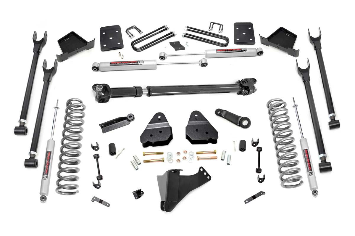 Rough Country 6 Inch Ford 4-Link Suspension Lift Kit w/Front Drive Shaft 17-19 F-250/350 4WD Diesel 4 Inch Axle w/Overloads Rough Country