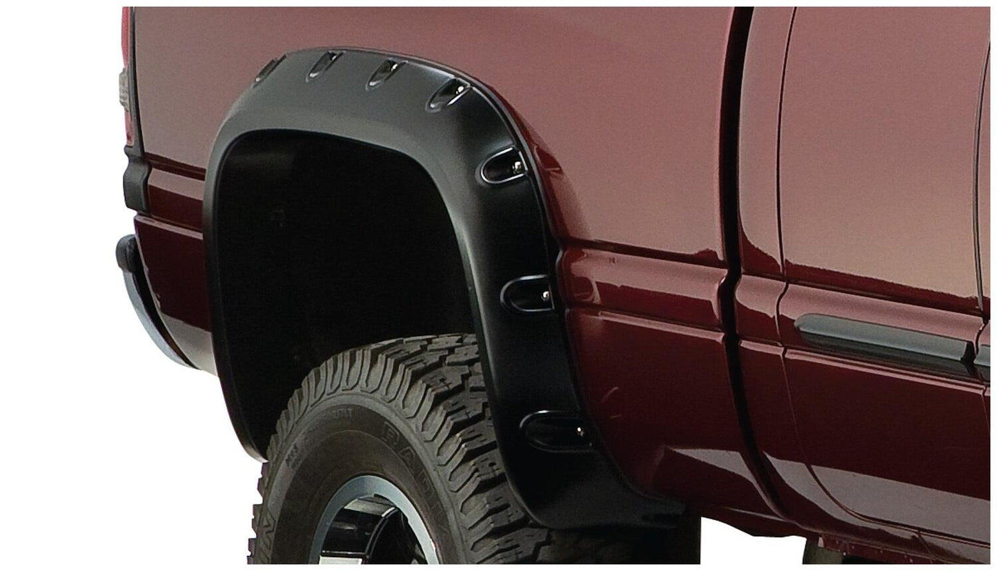 Black Pocket/Rivet Style Smooth Finish 4-Piece Fender Flare Set For 1994-2001 Dodge Ram 1500 1994-2002 Ram 2500, 3500 (Excludes Dually) Fit 78/96 Inch Bed Bushwacker-2