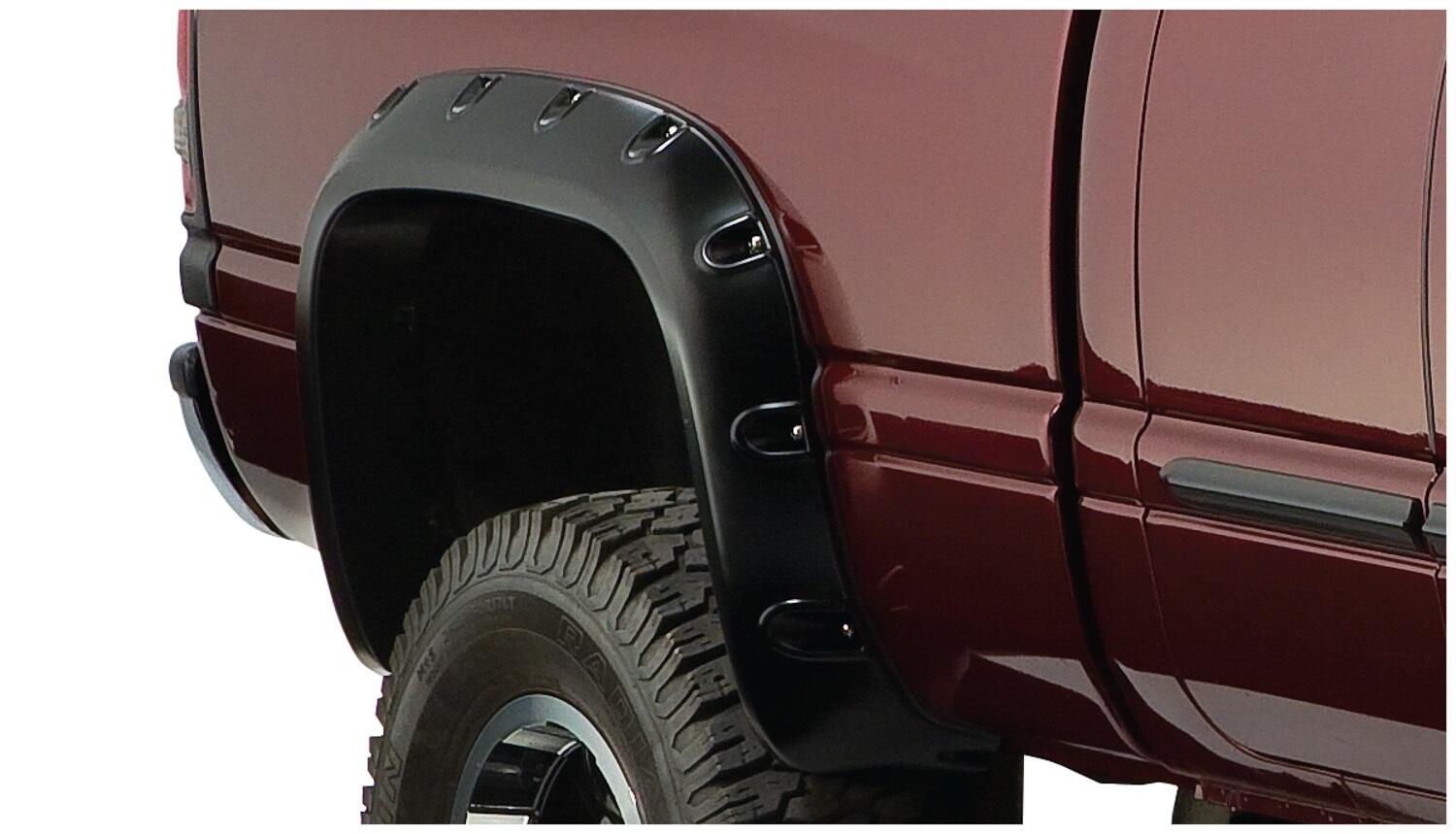Black Pocket/Rivet Style Smooth Finish 4-Piece Fender Flare Set For 1994-2001 Dodge Ram 1500 1994-2002 Ram 2500, 3500 (Excludes Dually) Fit 78/96 Inch Bed Bushwacker-2