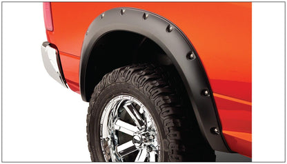 Black Pocket/Rivet Style Smooth Finish 4-Piece Fender Flare Set For 2006-2008 Dodge Ram 1500 2006-2009 Ram 2500, 3500 Fits 97.9/98.3 Inch Bed Bushwacker-2