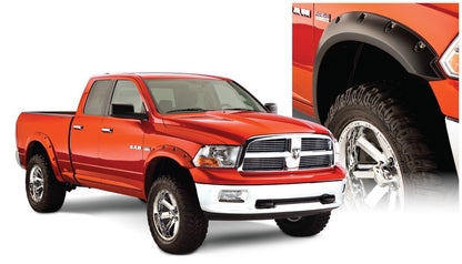 Black Pocket/Rivet Style Smooth Finish 4-Piece Fender Flare Set For 2009-2018 Dodge Ram 1500 (Excludes R/T/Rebel) 2019-2022 Ram 1500 Classic (Excludes Rebel Models) Bushwacker