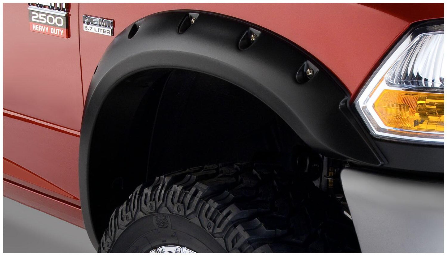 Black Pocket/Rivet Style Smooth Finish 4-Piece Fender Flare Set For 2010-2018 Dodge Ram 2500, 3500 Bushwacker-1