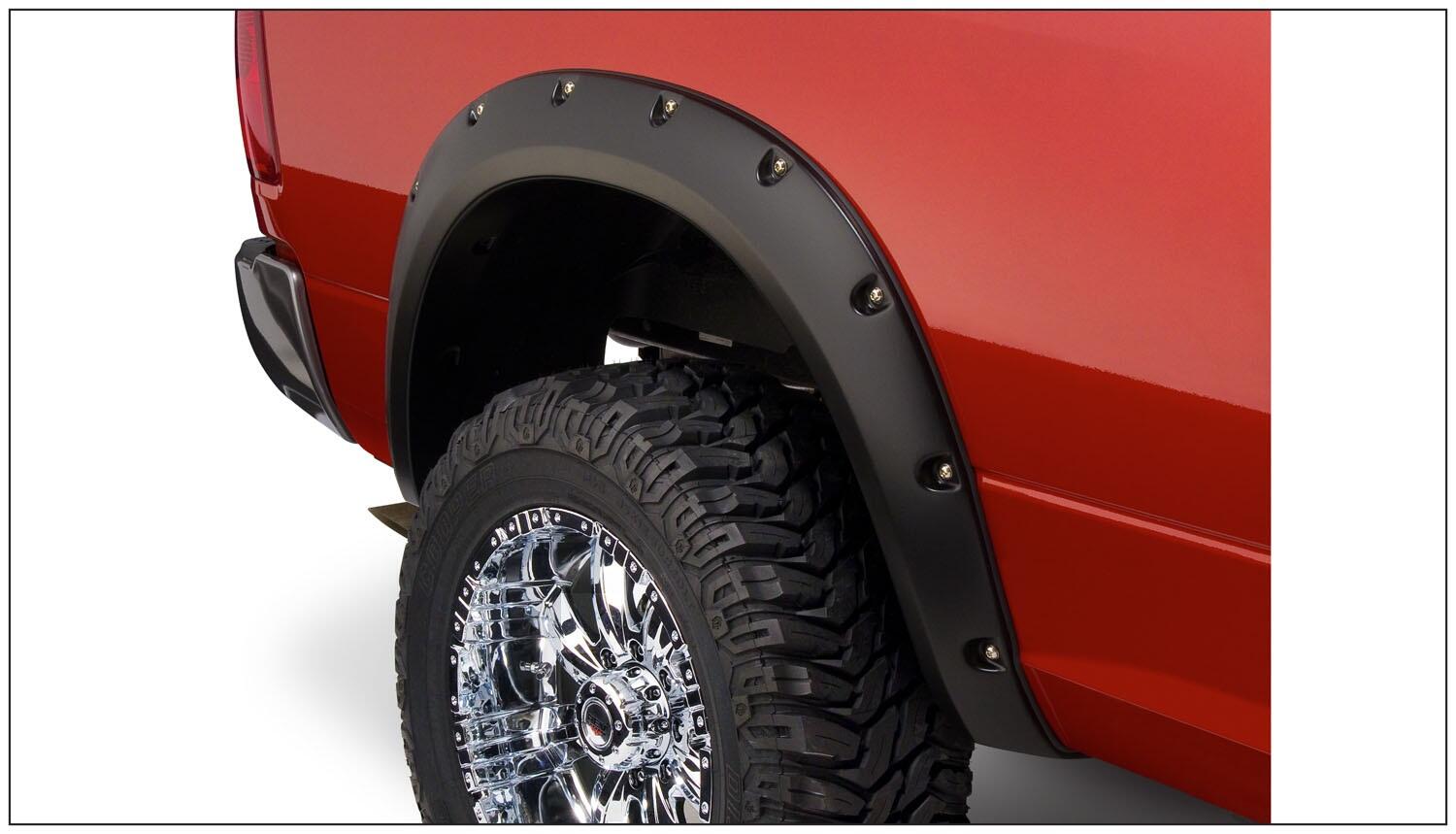 Black Pocket/Rivet Style Smooth Finish 4-Piece Fender Flare Set For 2010-2018 Dodge Ram 2500, 3500 Bushwacker-2