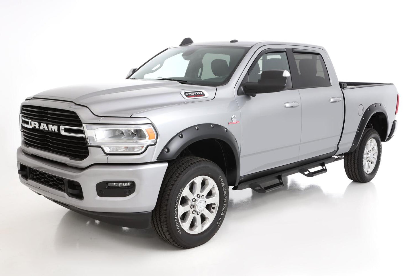 Black Pocket/Rivet Style Smooth Finish 4-Piece Fender Flare Set For 2019-2026 Ram 2500/3500, Includes Dually Bushwacker