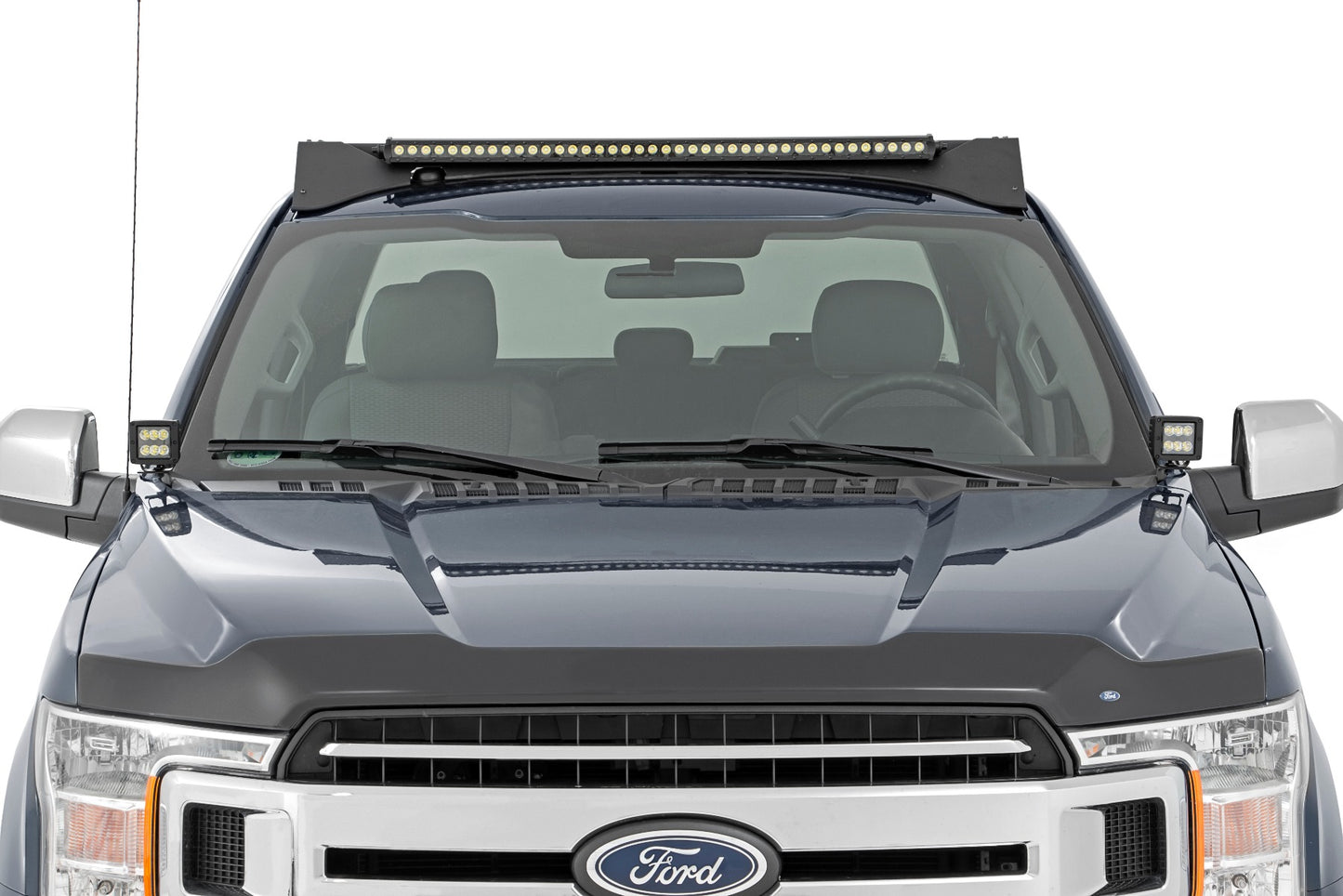 Rough Country Ford Roof Rack System w/Front and Rear Facing LEDs and 40 Inch Single Row Black Series Light Bar 15-18 Ford F-150 Rough Country
