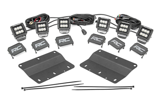 LED Light Kit Fog Mount Triple 2 Inch Black Pair Flood Ford Bronco (21-25) Rough Country