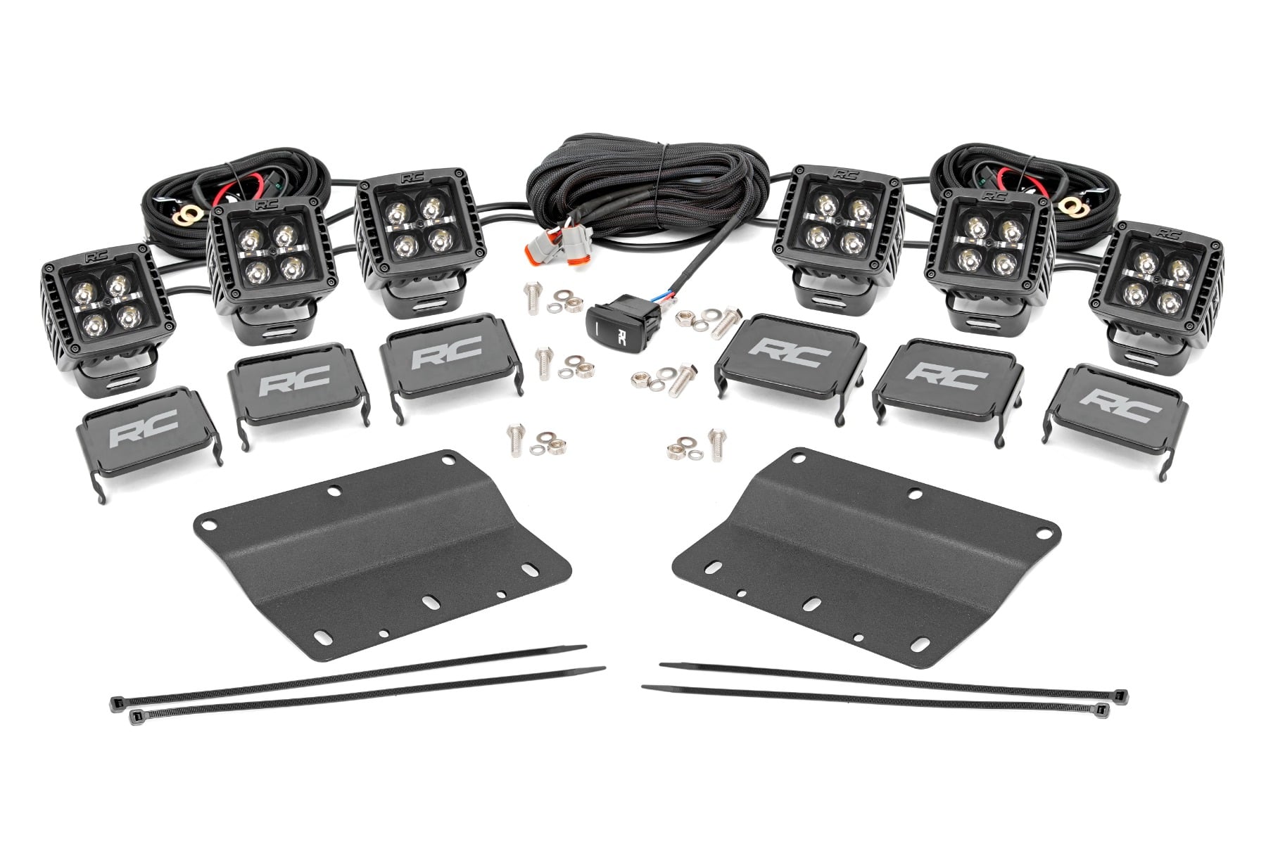 LED Light Kit Fog Mount Triple 2 Inch Black Pair White DRL Ford Bronco (21-25) Rough Country