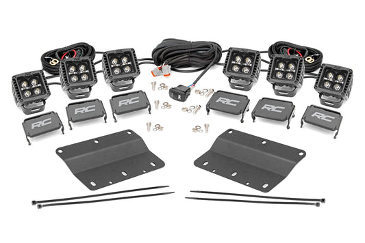 LED Light Kit Fog Mount Triple 2 Inch Black Pair Amber DRL Ford Bronco (21-25) Rough Country
